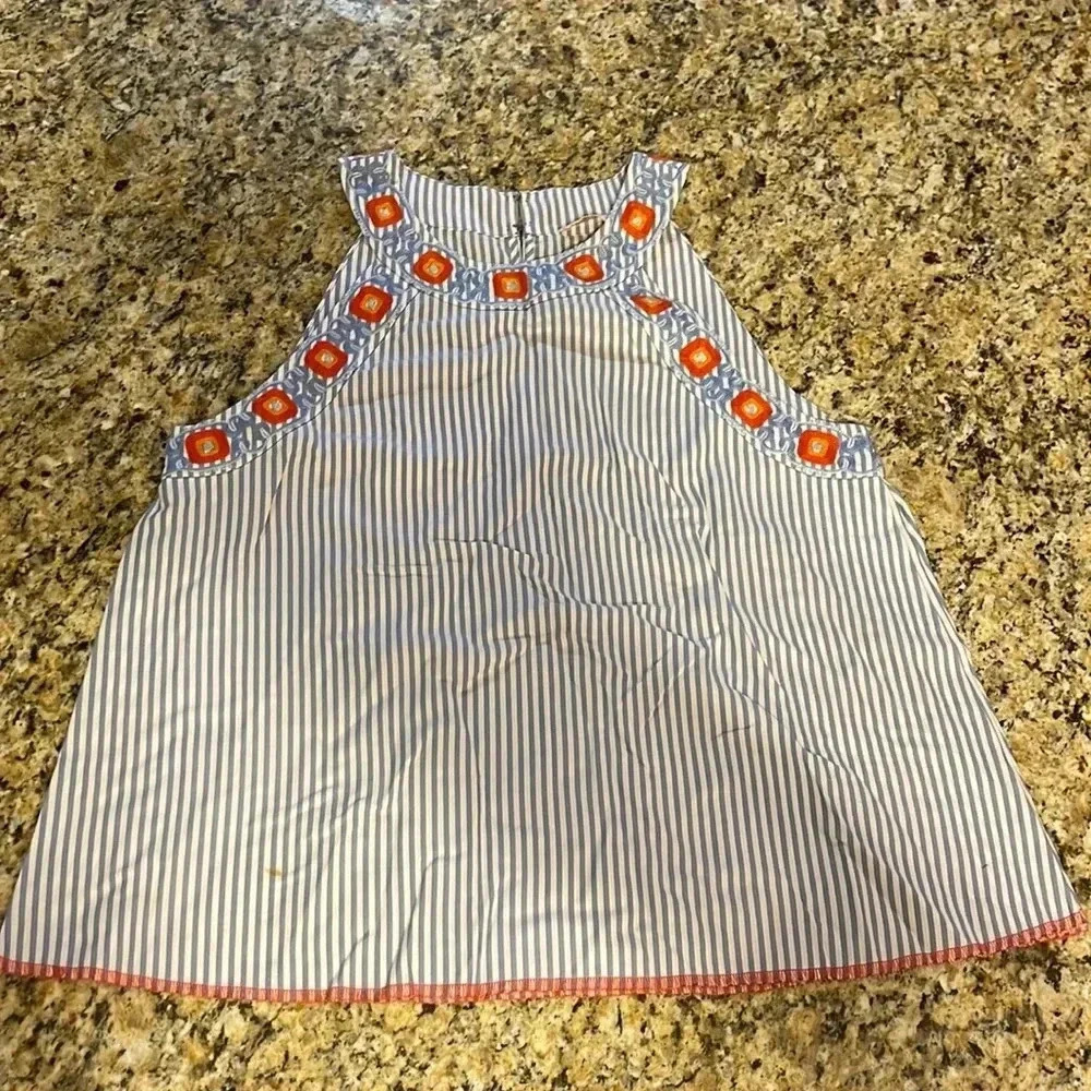 Tory Burch embroidered blue and white striped top size 4